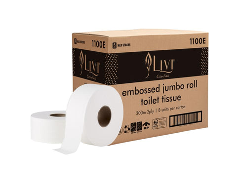 Livi Essentials Toilet Tissue Roll 2 Ply Jumbo White 1100E